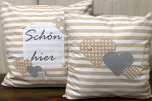 Cargar imagen en el visor de la galería, 1x Landhausstil Kissenhülle * Kissenbezug * Dekokissen „ Schön hier „ beige/weiß
