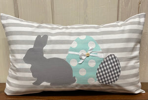 1 Landhausstill Kissenhülle & Kissen, Osterkissen,Ostern grau/weiß 30x50cm.
