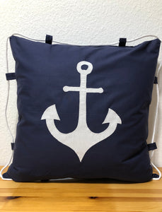 1x Maritime Kissenhülle, Kissenbezug, Landhausstil Kissen * Anker * blau/weiß