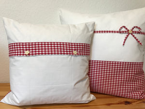 1x Landhausstil Kissenhülle * Kissenbezug * Bauernstube Dekokissen * weiß/rot kariert