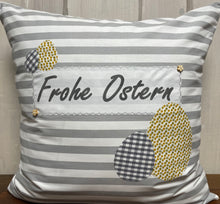 Lade das Bild in den Galerie-Viewer, 1 Landhausstill Kissenhülle, Kissenbezug, Osterkissen,Ostern grau/weiß/gelb
