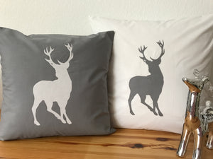 1x Weihnachtliche Landhausstil Kissenhülle * Kissenbezug * Dekokissen *Hirsch*grau/weiß