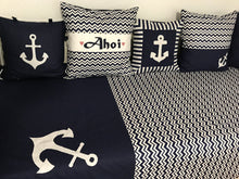 Load image into Gallery viewer, Maritime patchwork blanket, bedspread, children's blanket, bed throw 130cm x 200cm blue/white
