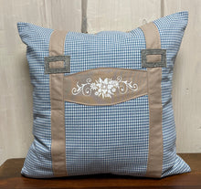 Load image into Gallery viewer, 1x country house style cushion cover, cushion cover, farmhouse decorative cushion * suspenders * blue/beige
