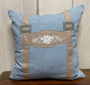 1x country house style cushion cover, cushion cover, farmhouse decorative cushion * suspenders * blue/beige