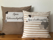 Lade das Bild in den Galerie-Viewer, Landhausstil Kissenhülle * Kissenbezug * Dekokissen beige/weiß * Opas Lieblingsplatz *beige/weiß
