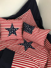 Load image into Gallery viewer, Patchwork blanket, bedspread, children's blanket, bed throw *USA* 130cm x 200cm blue/red striped
