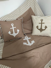Load image into Gallery viewer, Maritime patchwork blanket, bedspread, children's blanket, bed throw 130cm x 200cm beige/white
