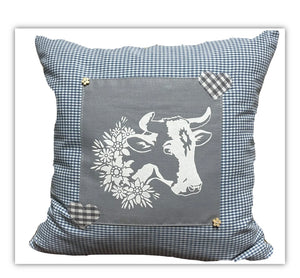 1x Landhausstil Kissenhülle * Kissenbezug * Bauernstube Dekokissen * Kuh* blau/grau
