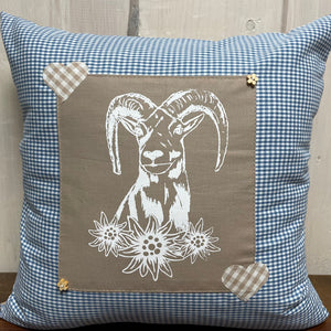 1 Landhausstil Kissenhülle, Kissenbezug, Dekokissen * Jäger Mufflon * blau /beige