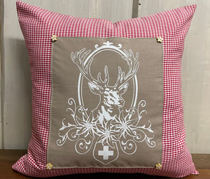 1 country house style cushion cover, cushion cover, decorative cushion * Hunter Hubertus Hirsch * red/beige