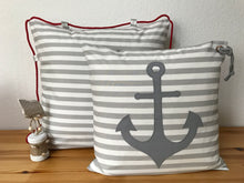 Lade das Bild in den Galerie-Viewer, 1 Maritime Kissenhülle, Kissenbezug, Landhausstil Kissen * Anker * grau/weiß
