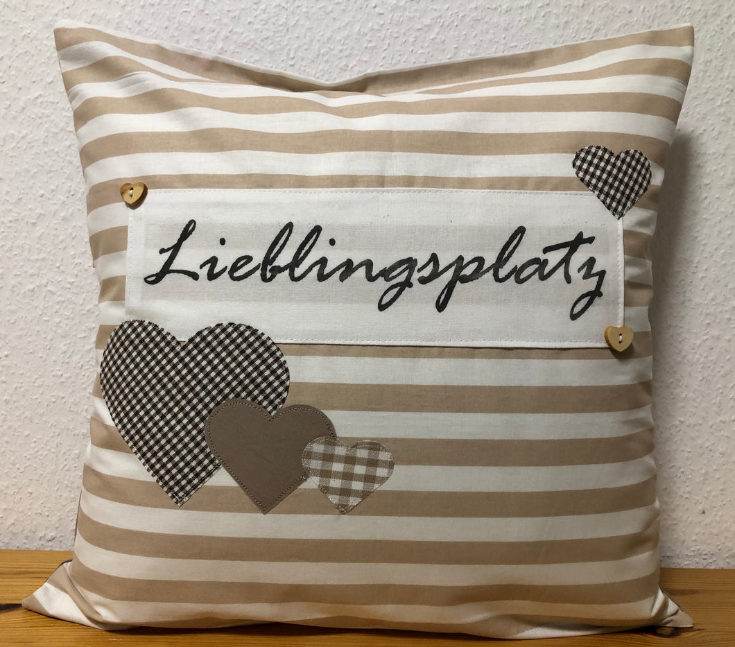 1x Landhausstil Kissenhülle * Kissenbezug * Dekokissen beige/weiß * Lieblingsplatz *