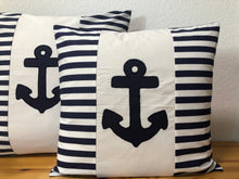 Lade das Bild in den Galerie-Viewer, 1 Maritime Kissenhülle, Kissenbezug,Landhausstil Kissen Anker weiß/blau
