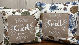 Landhausstil Kissenhülle * Kissenbezug * Dekokissen „ Home Sweet Home „ beige/blau