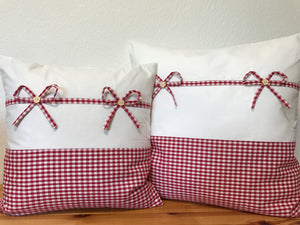 1x Landhausstil Kissenhülle * Kissenbezug * Bauernstube Dekokissen * weiß/rot kariert
