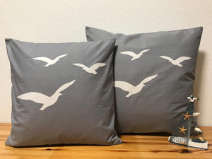 1 Maritime Kissenhülle, Kissenbezug, Landhausstil Kissen * Möwen * grau/weiß