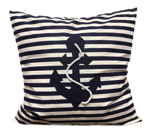 1x Maritime Kissenhülle, Kissenbezug, Landhausstil Kissen, Anker blau/weiß