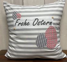 Lade das Bild in den Galerie-Viewer, 1 Landhausstill Kissenhülle, Kissenbezug, Osterkissen,Ostern grau/weiß/rot
