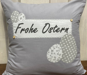 1 Landhausstill Kissenhülle, Kissenbezug, Osterkissen,Ostern grau/weiß