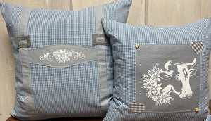 1x Landhausstil Kissenhülle * Kissenbezug * Bauernstube Dekokissen * Hosenträger * blau/grau