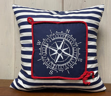 Lade das Bild in den Galerie-Viewer, Maritime Kissenhülle, Kissenbezug, Landhausstil Kissen * Kompass * blau/weiß
