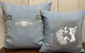 1x Landhausstil Kissenhülle * Kissenbezug * Bauernstube Dekokissen * Kuh* blau/grau
