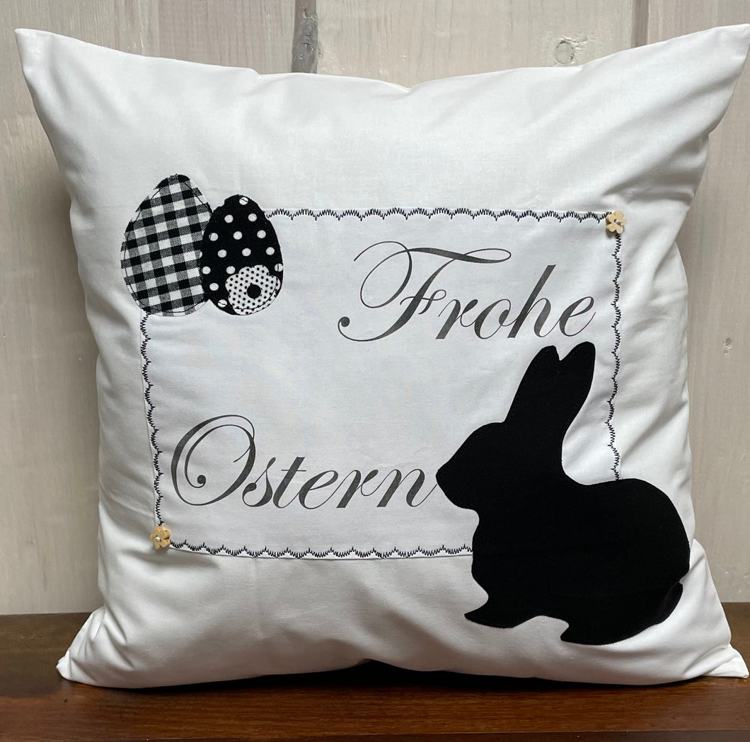 1 Landhausstill Kissenhülle, Kissenbezug, Osterkissen,Ostern weiß/schwarz