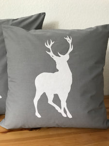 1x Weihnachtliche Landhausstil Kissenhülle * Kissenbezug * Dekokissen *Hirsch*grau/weiß