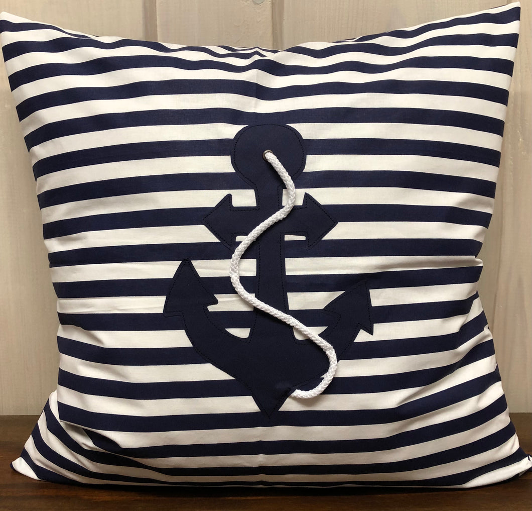 1x Maritime Kissenhülle, Kissenbezug, Landhausstil Kissen, Anker blau/weiß