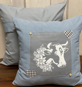 1x Landhausstil Kissenhülle * Kissenbezug * Bauernstube Dekokissen * Kuh* blau/grau