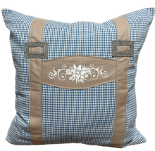 Load image into Gallery viewer, 1x country house style cushion cover, cushion cover, farmhouse decorative cushion * suspenders * blue/beige
