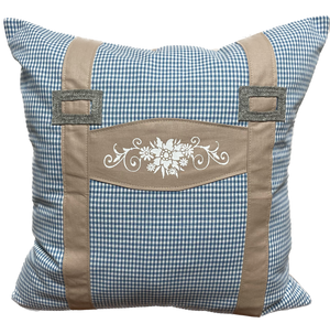 1x country house style cushion cover, cushion cover, farmhouse decorative cushion * suspenders * blue/beige