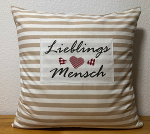 1x Landhausstil Kissenhülle * Kissenbezug * Dekokissen beige/weiß * Lieblings Mensch *