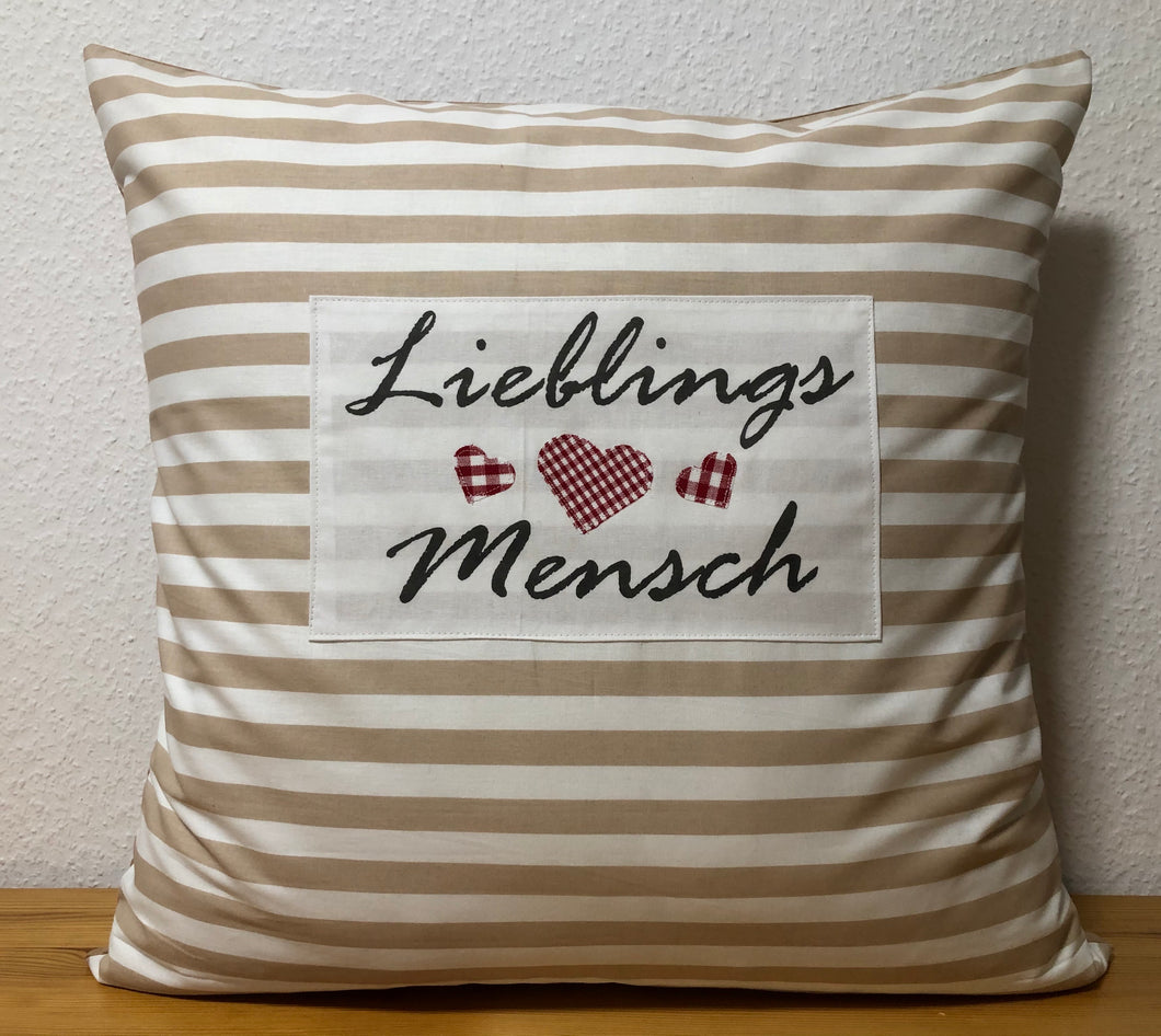 1x Landhausstil Kissenhülle * Kissenbezug * Dekokissen beige/weiß * Lieblings Mensch *
