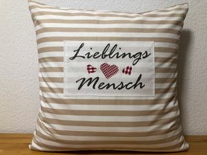 1x Landhausstil Kissenhülle * Kissenbezug * Dekokissen beige/weiß * Lieblings Mensch *