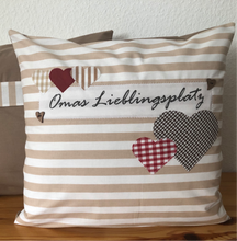 Lade das Bild in den Galerie-Viewer, Landhausstil Kissenhülle * Kissenbezug * Dekokissen beige/weiß * Omas Lieblingsplatz *beige/weiß
