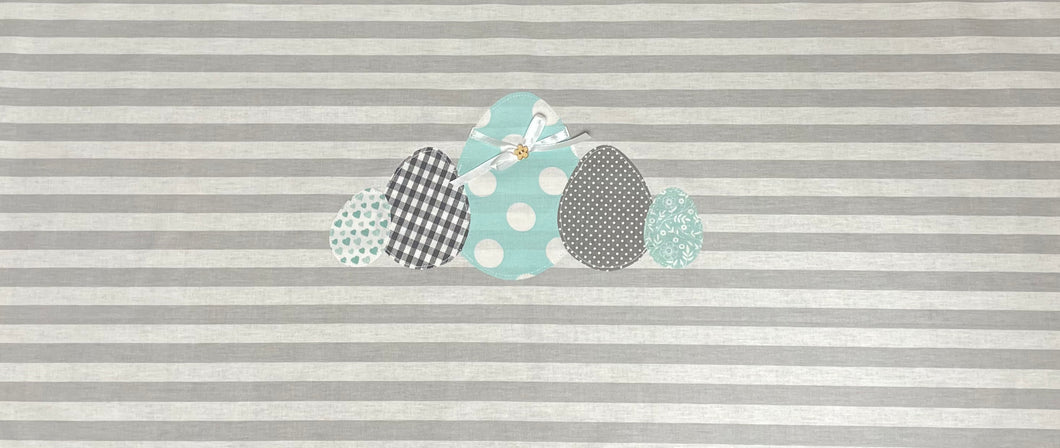 1x Landhausstil Tischläufer, Tischdecke, Ostertischdecke, Tischläufer Ostern grau/weiß, 40x90cm.