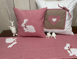 1x Landhausstil Tischläufer, Tischdecke, Ostertischdecke, Tischläufer Ostern rot/weiß kariert, 40x90cm.