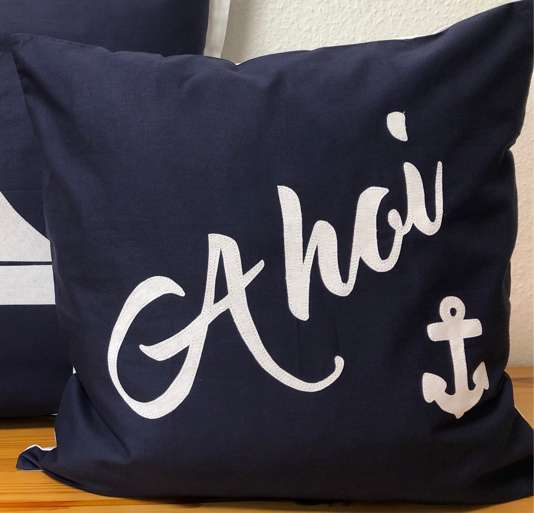 Maritime Kissenhülle, Kissenbezug,Landhausstil Kissen,Marine Kissen, Dekokissen, Ahoi, blau/weiß