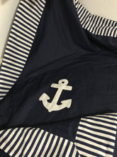 Load image into Gallery viewer, Maritime patchwork blanket, bedspread, children's blanket, bed throw 130cm x 200cm blue/white stripes
