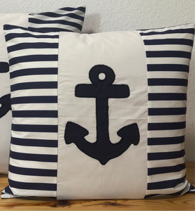 1 Maritime Kissenhülle, Kissenbezug,Landhausstil Kissen Anker weiß/blau