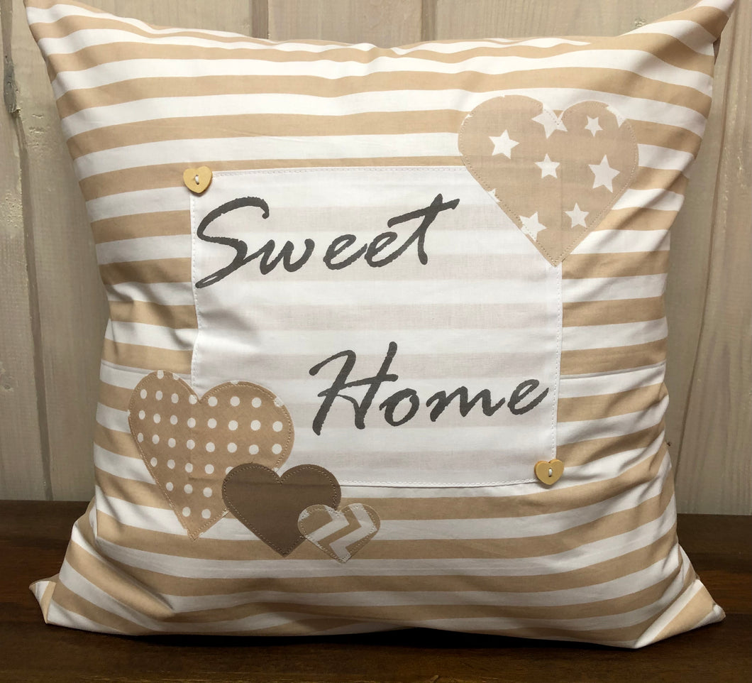 1x country house style cushion cover * cushion cover * decorative cushion “Sweet Home” beige/white