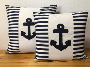 1 Maritime Kissenhülle, Kissenbezug,Landhausstil Kissen Anker weiß/blau