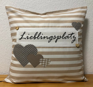 1x Landhausstil Kissenhülle * Kissenbezug * Dekokissen beige/weiß * Lieblingsplatz *