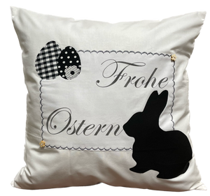 1 Landhausstill Kissenhülle, Kissenbezug, Osterkissen,Ostern weiß/schwarz
