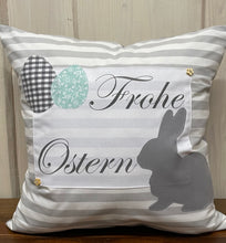 Lade das Bild in den Galerie-Viewer, 1 Landhausstill Kissenhülle, Kissenbezug, Osterkissen,Ostern grau/weiß
