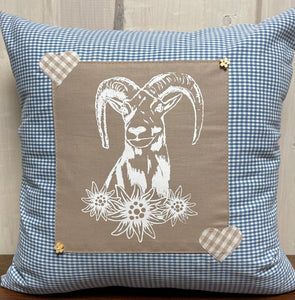 1 Landhausstil Kissenhülle, Kissenbezug, Dekokissen * Jäger Mufflon * blau /beige