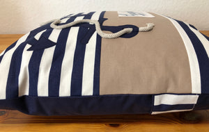 1x Maritime Kissenhülle, Kissenbezug, Landhausstil Kissen, Dekokissen Ankerplatz blau/weiß