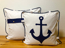 Lade das Bild in den Galerie-Viewer, 1 Maritime Kissenhülle, Kissenbezug, Landhausstil Kissen * Ankerplatz * weiß/blau
